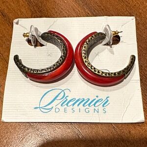 Premier Designs Red and Bronze Hoop Earrings